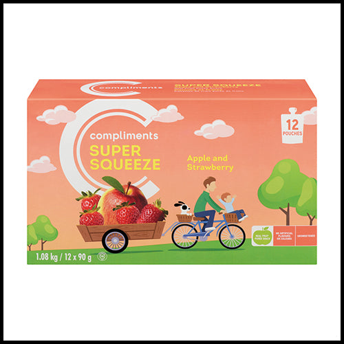 Compliments Super Squeeze Strawberry Unsweetened Apple 90g x 12ct