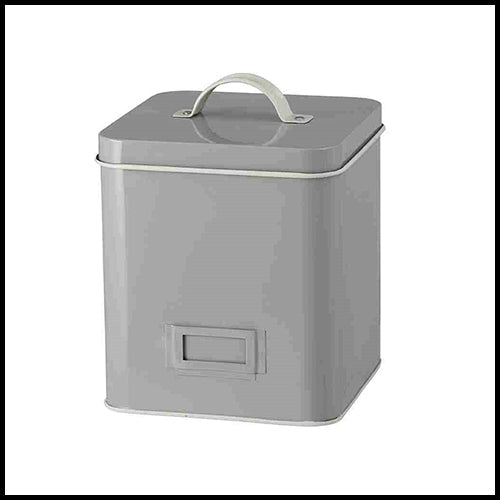 Grey Tin Canister w/ Label Holder