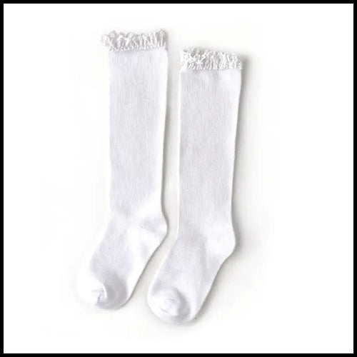 Little Stocking Co Knee High Lace Top Socks - White (