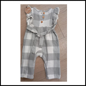 City Mouse Girls Gingham Fluffer sleeve Romper - 0-3mths