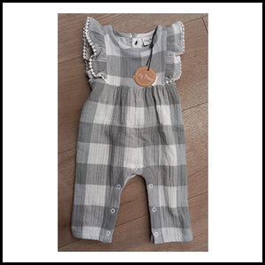 City Mouse Girls Gingham Fluffer sleeve Romper - 0-3mths