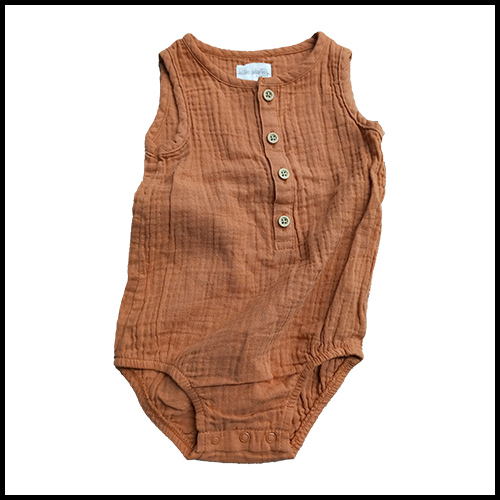 Organic Cotton Muslin Bubble Romper - Rust - 18mths