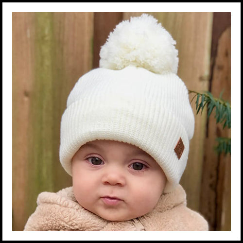 Baby PomPom Toque - Ivory - 0-6mths