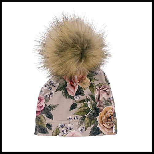 Little & Lively Antique Floral PomPom Beanie