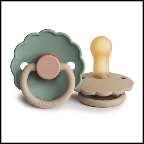 FRIGG Daisy Natural Rubber Pacifier 2pk - Willow/ Croissant - 6-18mths