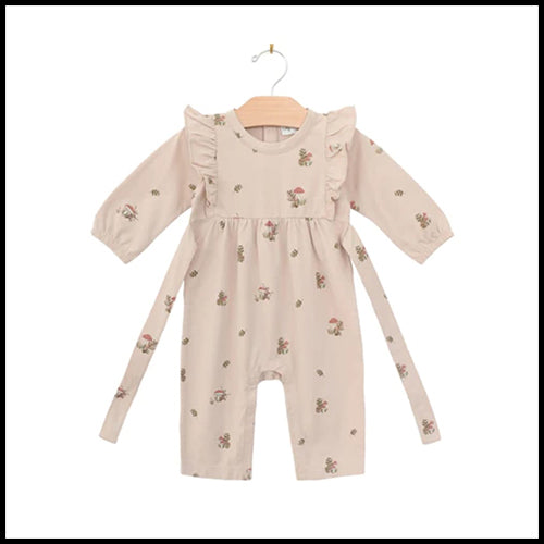 Flutter Sleeve Long Leg Romper- Blush Mushrooms - 9-12mths