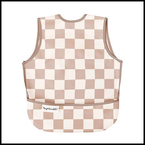 Tiny Twinkle Apron Bib - Beige Checkers