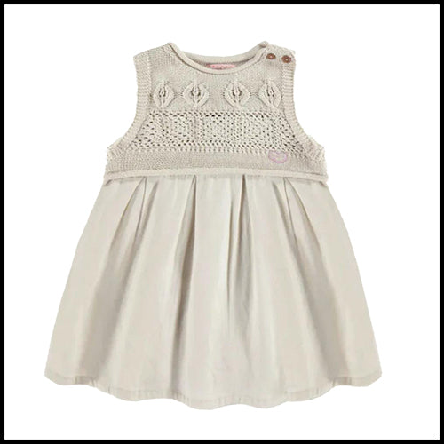 Souris Mini Beige Crochet & Linen Dress - 9-12mths