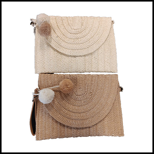 Girls Woven Clutch  Beige -Comes with cross body handle