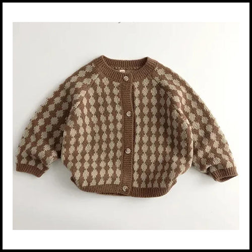 Kids printed wool Cardigan -Toffee 3-4 years