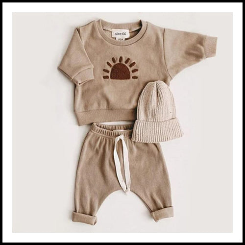 Childrens Lounge wear beige w/ Sun 12-18 mths