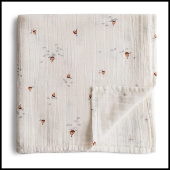Mushie Muslin Swaddle Blanket -Boats