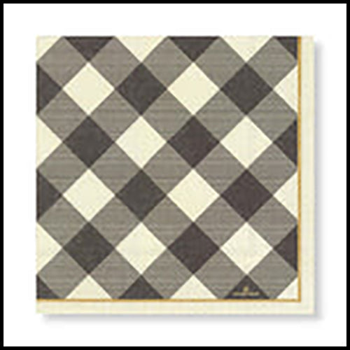 Manor Road Gingham Grey Dinner Napkins 20Pk