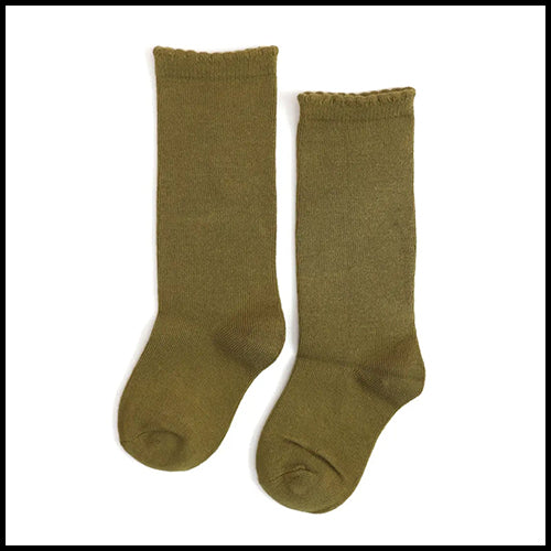 My Little Stocking Scalloped Knee High Socks -Olive