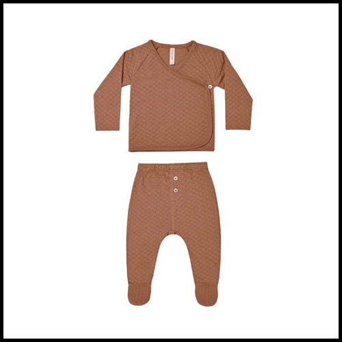 Quincy Mae Pointelle Wrap Top & Pants Set - Clay - 0-3mths