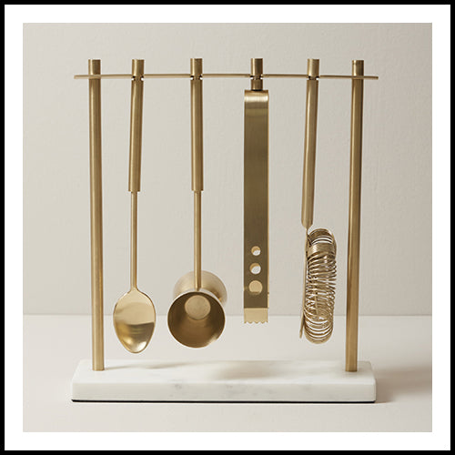 Oui Hanging Bar Tools Set Marble and Gold