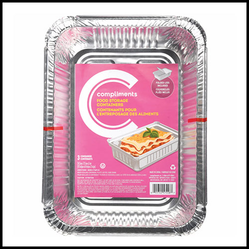 Compliments 4lb Foil Containers with Lids 3pk