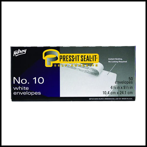 Hilroy No 10 Press-It Seal-It White Self-Adhesive Envelopes 50ct