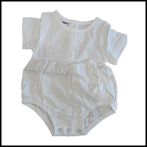 Linen Baby Romper - White - 3-6mths