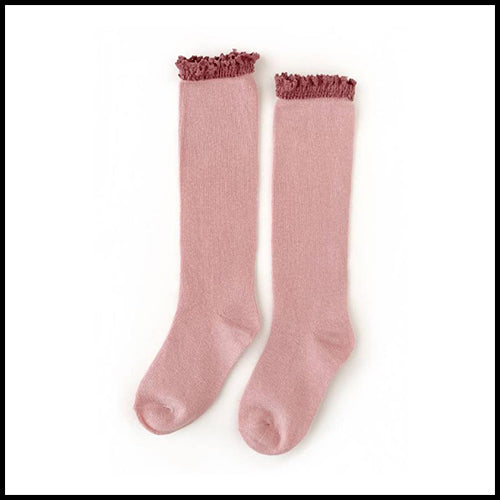 Little Stocking Co Knee High Lace Top Socks - Blush & Mauve