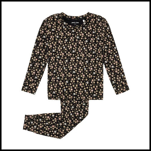 Petit Lem Black Floral Pajamas 6years