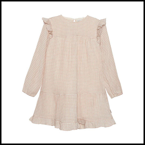 Minymo Ruffle Shoulder Checked Dress  7years