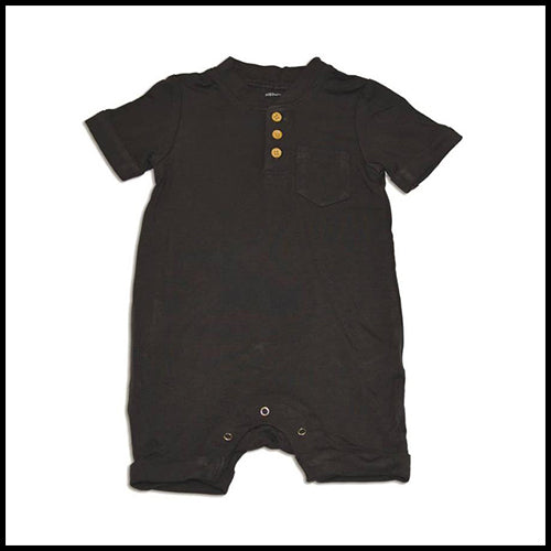 Bamboo Short Sleeve Romper with Buttons - Black 6-12mth