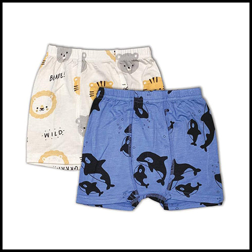 Boys Bamboo Underwear Shorts 2pk Animals/Whales