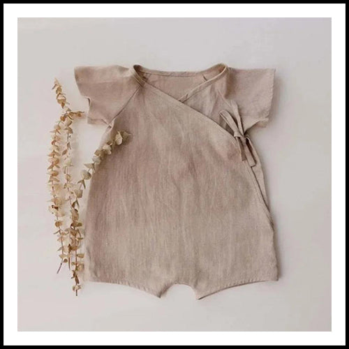 Linen Baby Kamono Romper - Beige - 12-18mths