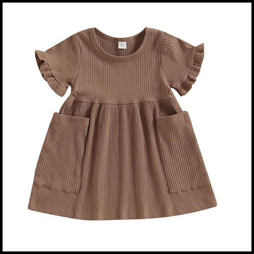 Girls Ribbed Brown Dress 3T