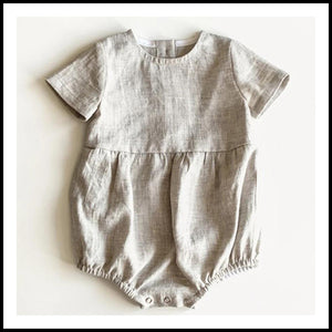 Linen Baby Romper - Beige - 9-12mths