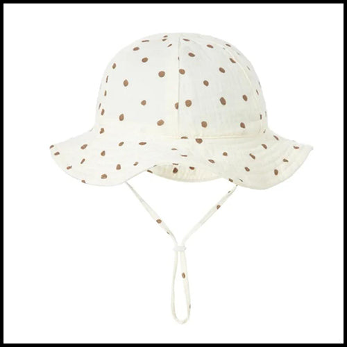 Muslin Sun Hat w/dots - Cream - 3-12mths