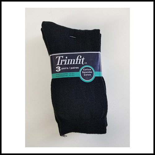 Trimfit Black Style #10770 Rib Dress Socks Medium Shoe Size 12 - 5.5 3pr