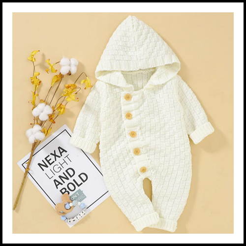 Baby Knit Hooded Onepiece Cream - 9 months