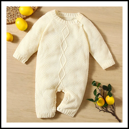 Baby Knit Diamond Front Onepiece Cream - 12 Months