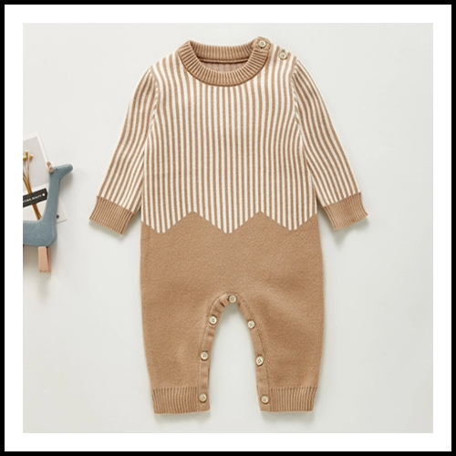 Baby Knit Chevron Khaki Onepiece - 9 Months