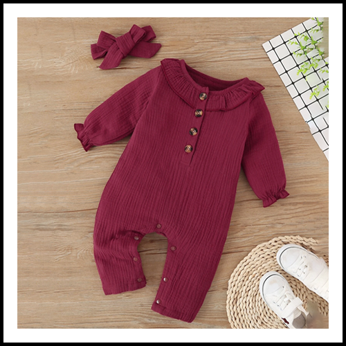 Baby Onepiece Burgundy w headband  - 12 month