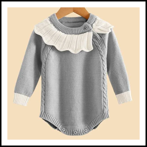 Baby Romper Knit - Gray & Cream - 9-12mths