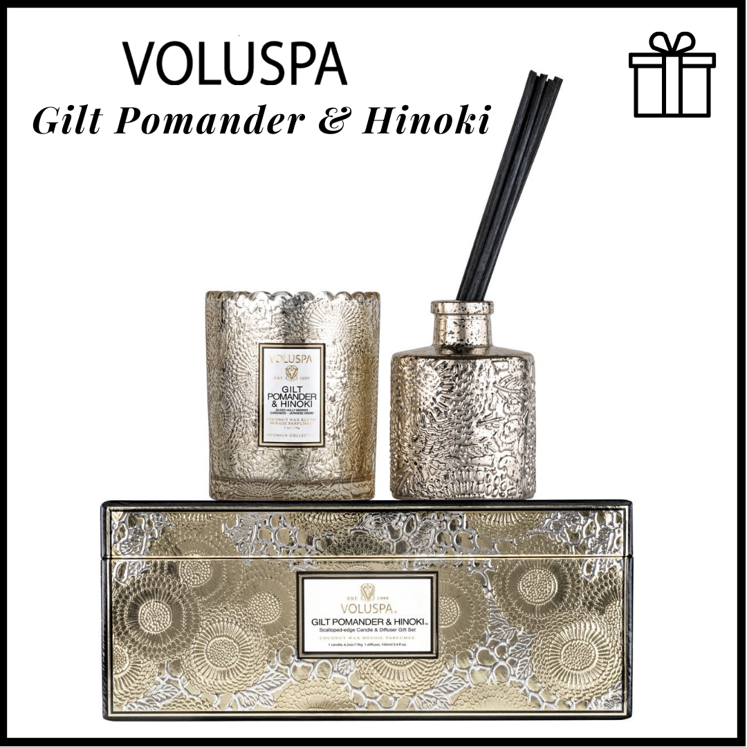 Voluspa Candle & Diffuser Gift Set Gilt Pomander & Hinoki