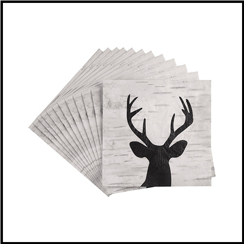 White With Black Reindeer Lunch Napkins 20pk