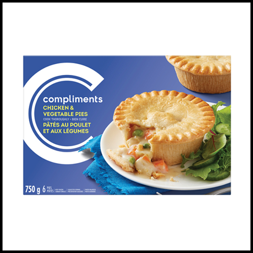 Compliments Frozen Chicken Vegetable Pot Pie 750g (6 x 125g)