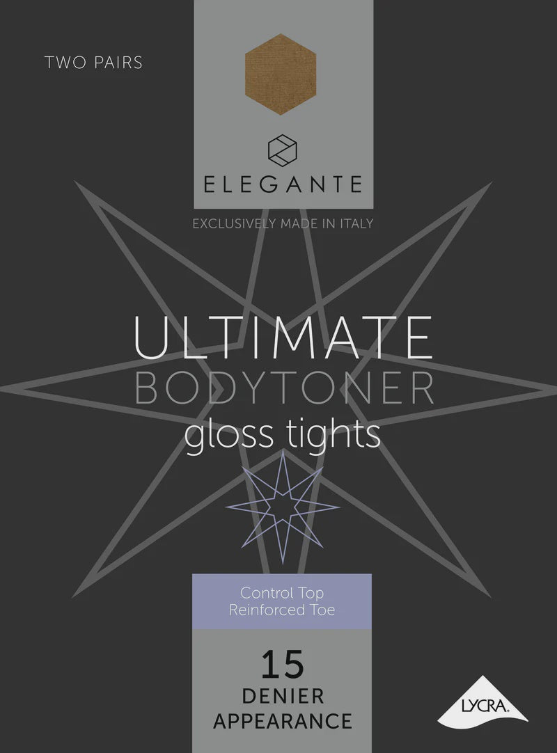 Elegante Ultimate Bodytoner Gloss 15D Tivoli Nylons Size Large - 2 pair