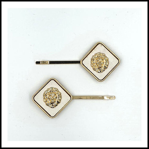 Square LionHead Hair Clips Beige