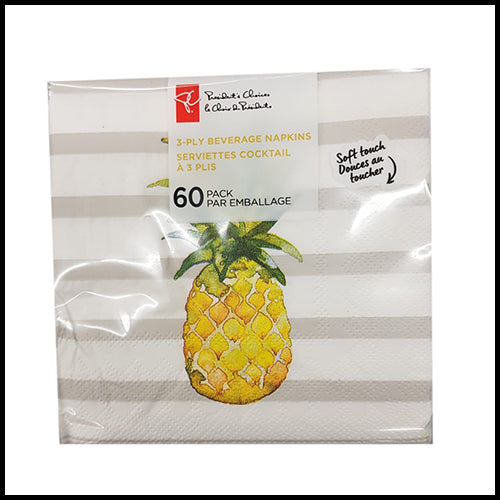 President's Choice Stripe With Pineapple 3 Ply Beverage Napkins 60pk