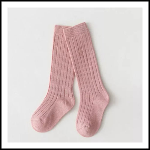 Childrens Plain Ribbed Knee Socks - Pink - 3-5Y