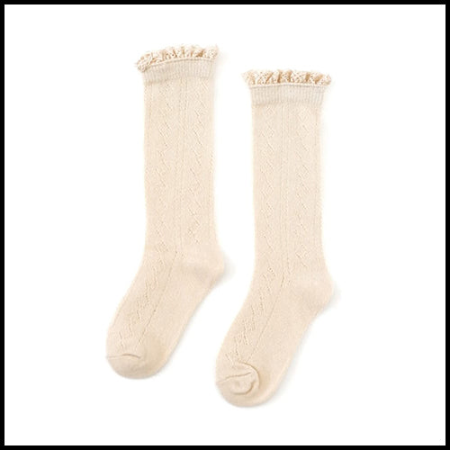 Little Stocking Co Knee High Lace Top Socks - Vanilla