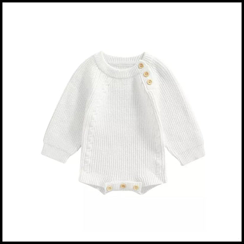 Baby Knit Romper - Cream - 0-6mths