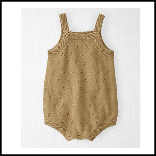 Organic Cotton Eyelet Bubble Romper - Tan - NB