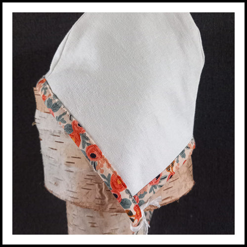 Linen Brimless Bonnet Cloud w/Floral Trim&Ties  - 3-6mths