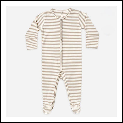 Quincy Mae Full Snap Footie Sleeper - Warm Grey stripe - 12-18mths